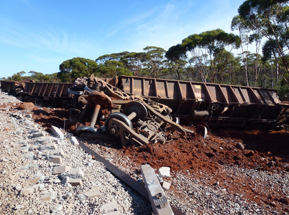 Figure 2: Derailed ore wagons and destroyed track infrastructure